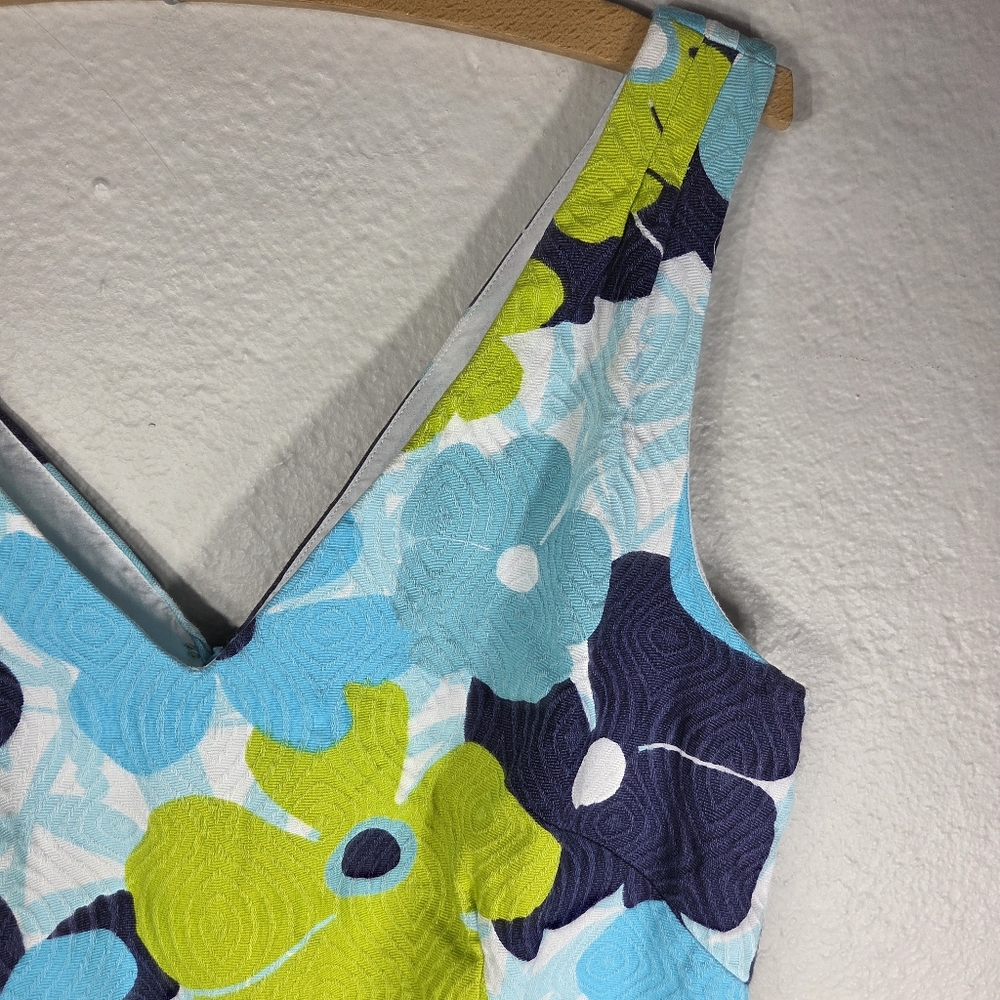 Lilly Pulitzer Kiki Shorely Shift Dress Size 12 Blue Pop Floral Jacquard V-Neck - Picture 4 of 13